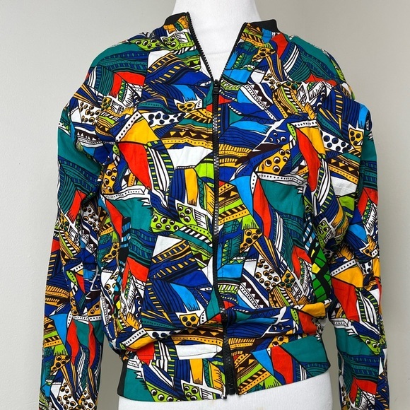 STUNNING African Inspired Wax Fabric Bomber Jacket | Medium - Picture 3 of 15